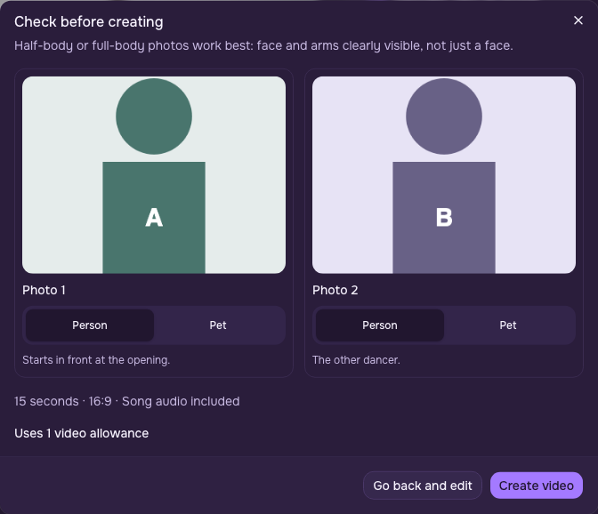 Photo pair and subject labels in the review dialog